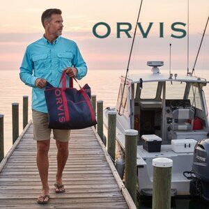Orvis Large Navy Nylon Tote Bag Red Logo Travel Utility Outdoor Carry-On